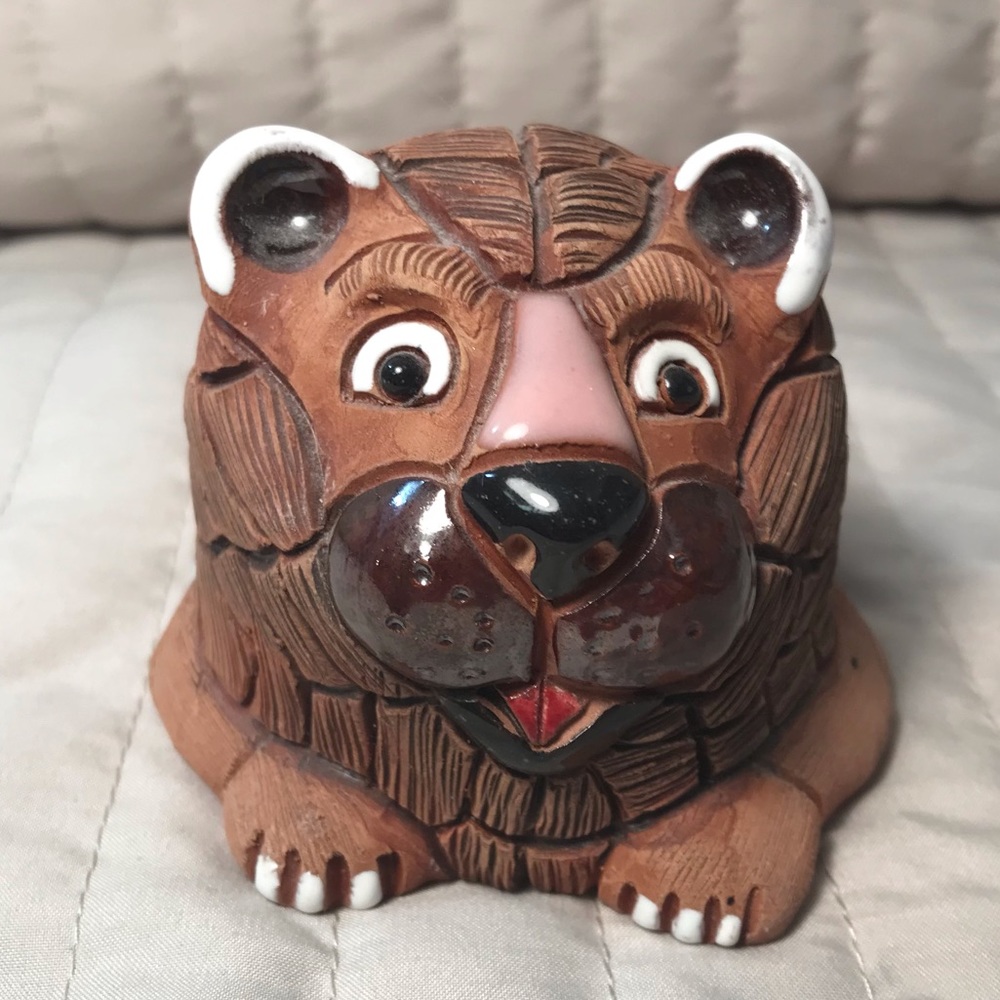 VTG lion figurine / statue Handmade terra-cotta clay pottery marked Casals, Peru